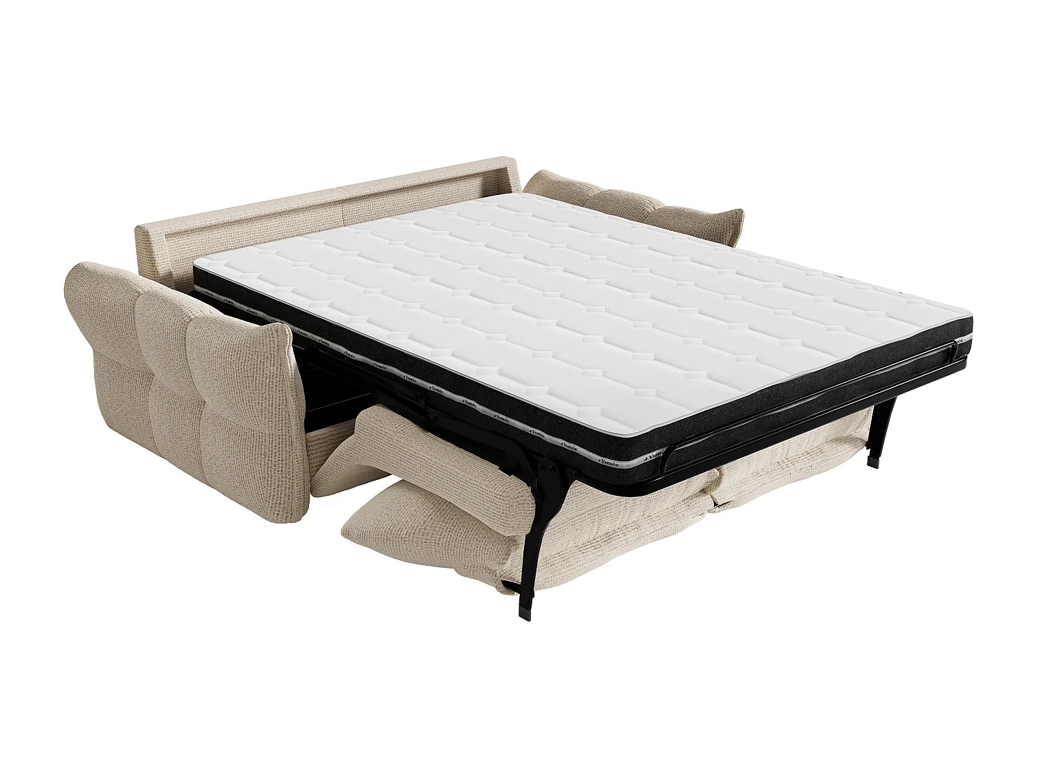 Canapé 3 places convertible express en tissu chiné beige - Couchage 140 cm - Matelas 13 cm mémoire de forme IRIS