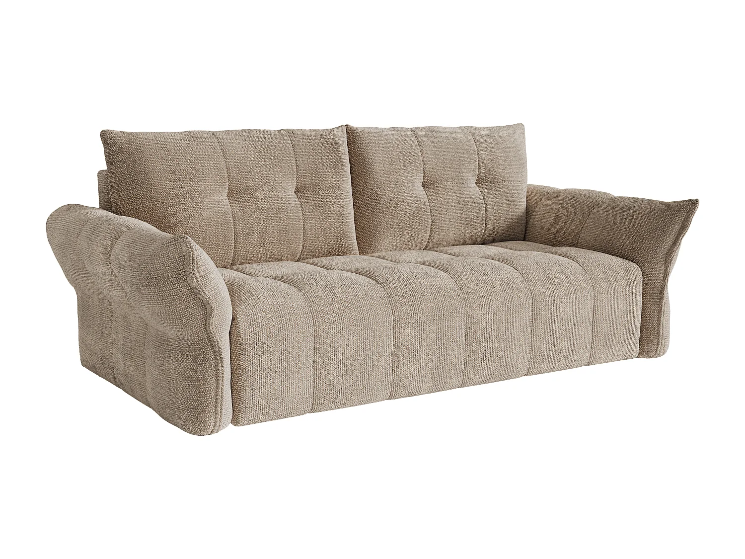 Canapé 3 places convertible express en tissu chiné taupe - Couchage 140 cm - Matelas 13 cm mémoire de forme IRIS