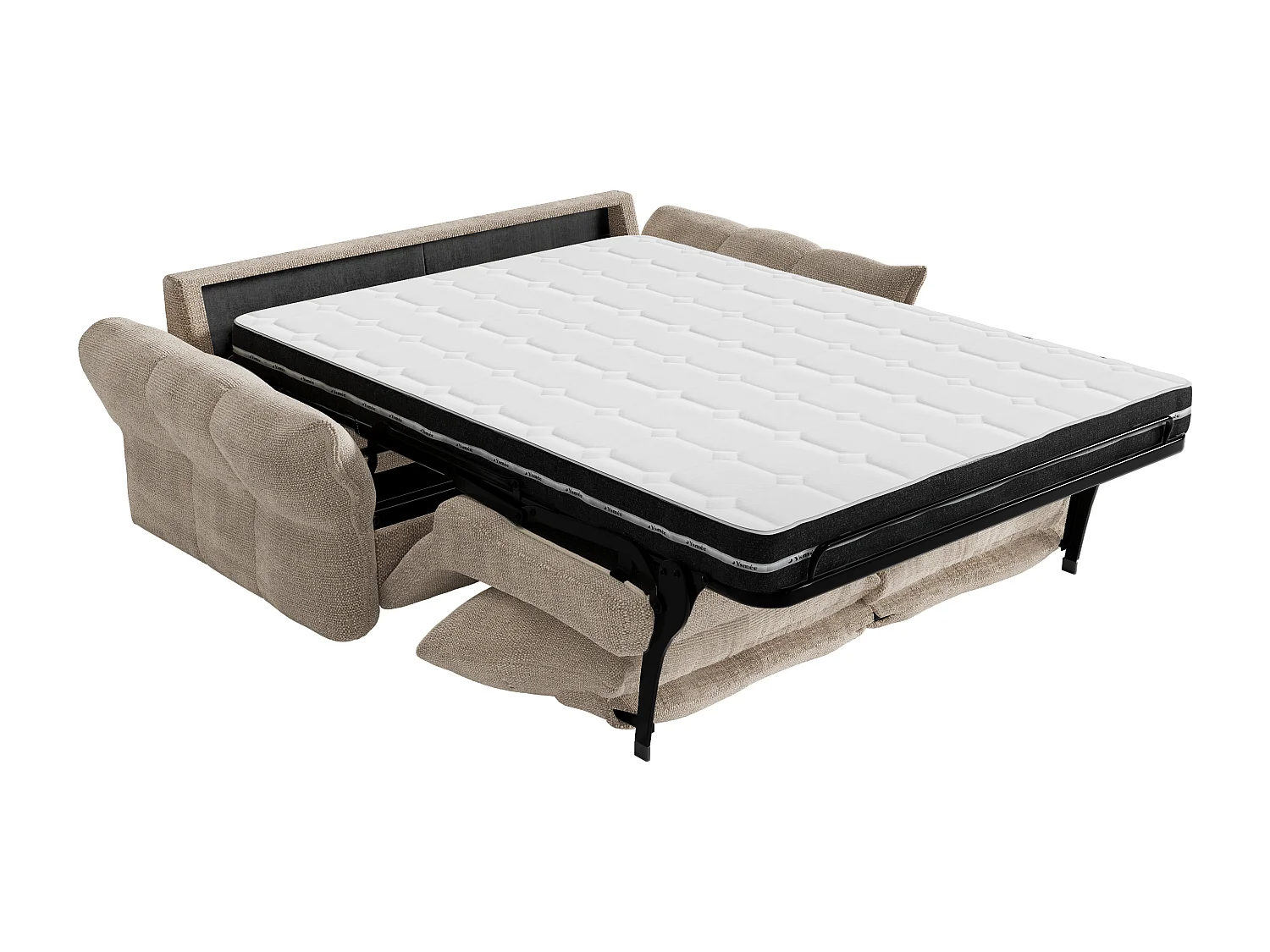 Canapé 3 places convertible express en tissu chiné taupe - Couchage 140 cm - Matelas 13 cm mémoire de forme IRIS