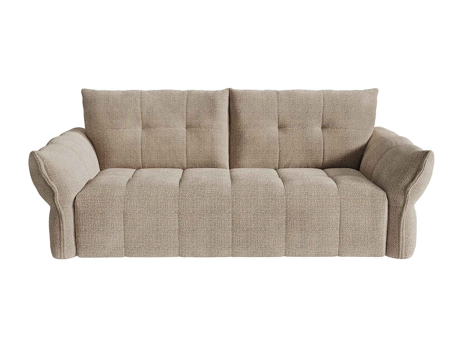 Canapé 3 places convertible express en tissu chiné taupe - Couchage 140 cm - Matelas 16 cm mémoire de forme IRIS