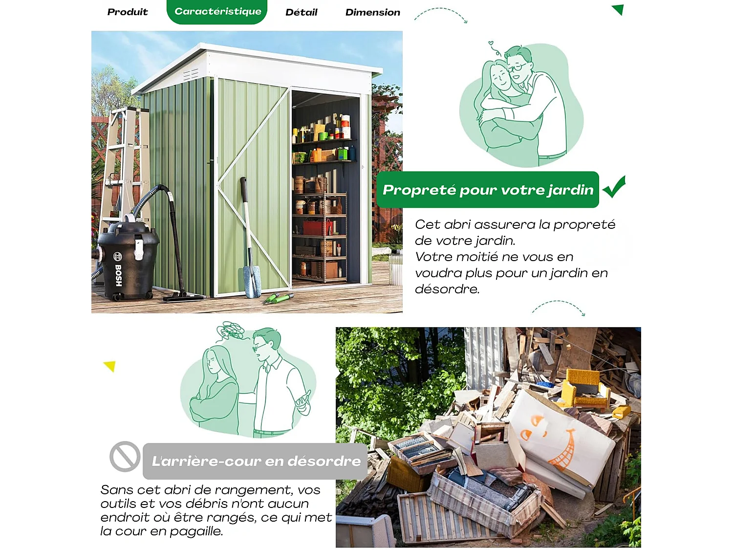 YODOLLA Abri de Jardin en Métal - Cabanon de Rangement Outils avec porte battante - 164 x 81 x 181 CM - Gris