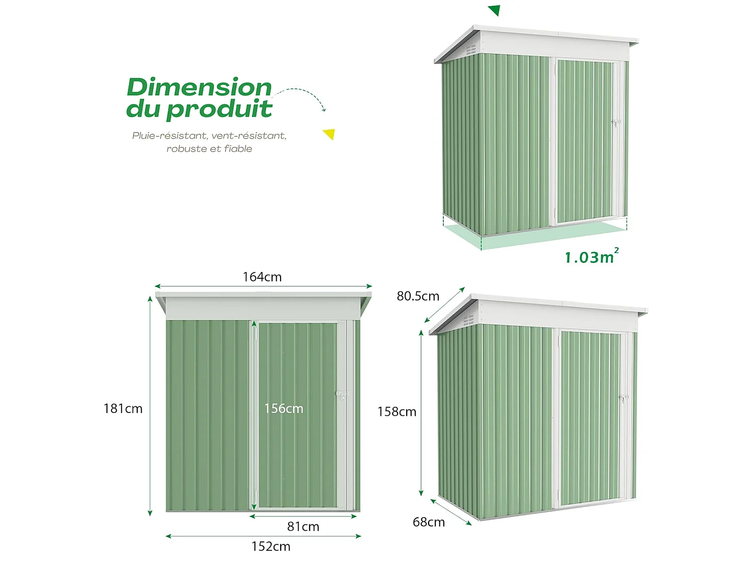 YODOLLA Abri de Jardin en Métal - Cabanon de Rangement Outils avec porte battante - 164 x 81 x 181 CM - Gris