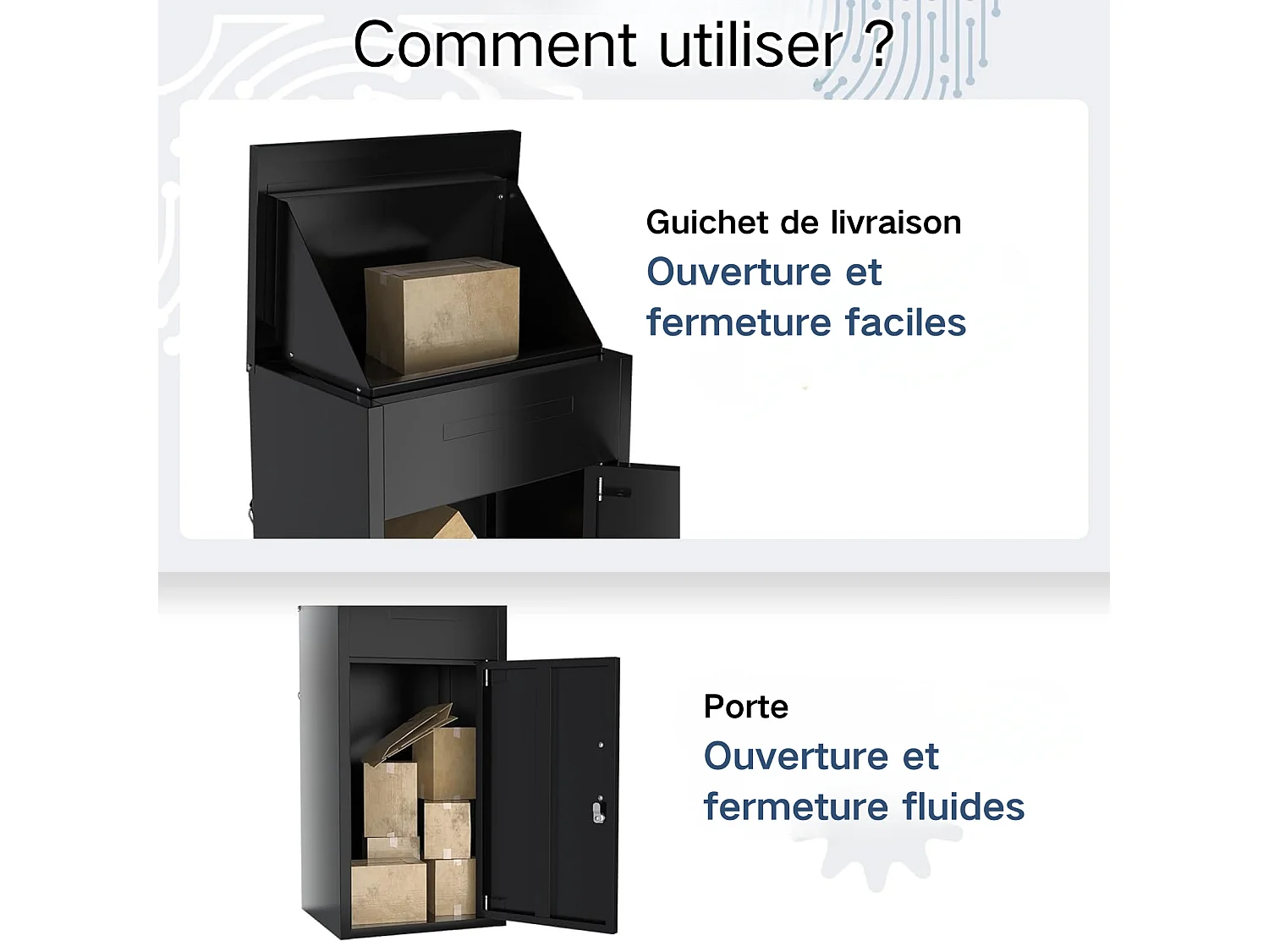 YODOLLA Boîte à colis XL - avec fente pour le courrier, couvercle rabattable,acier galvanisé antivol, résistant aux intempéries,Noir