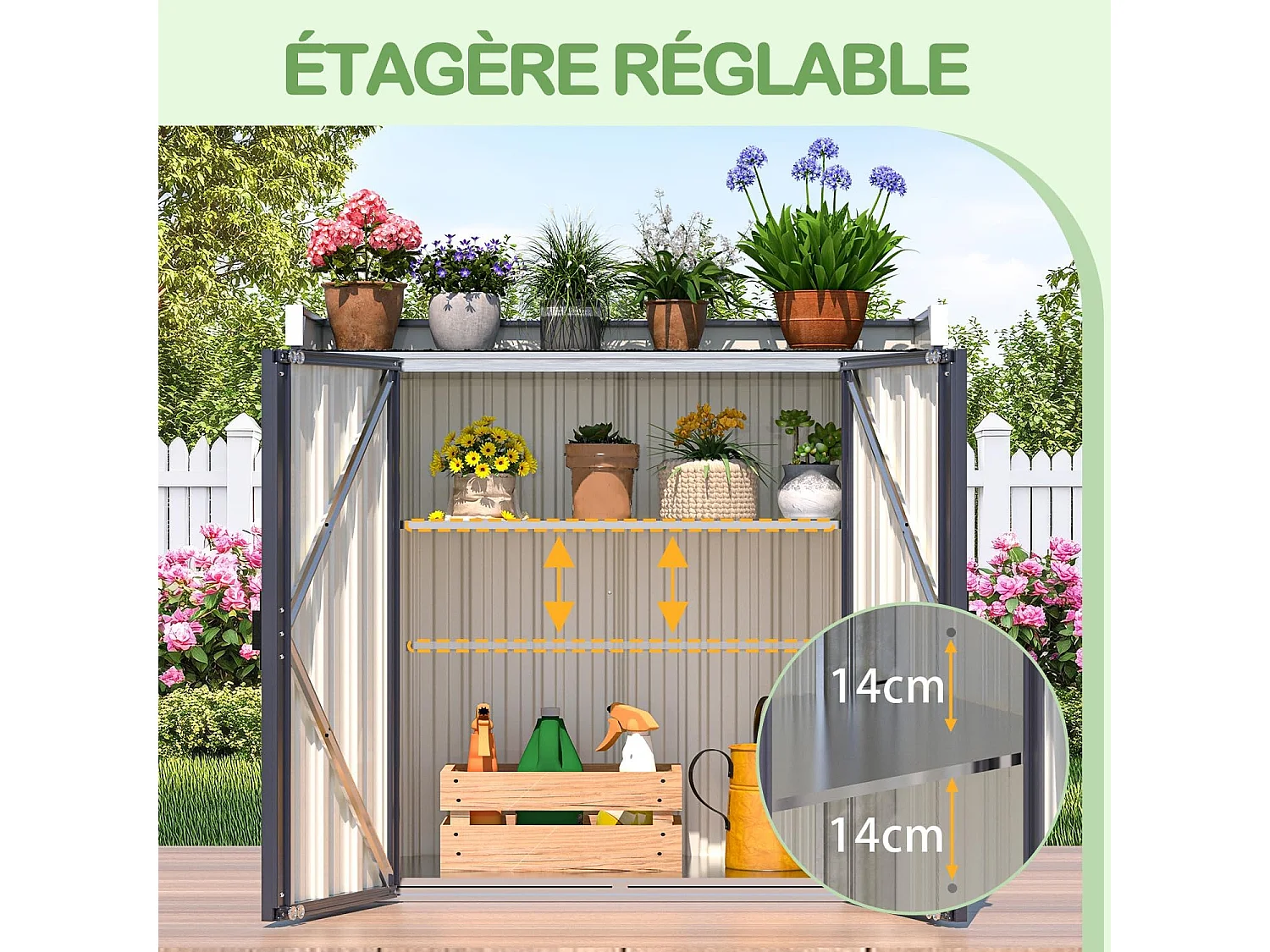YODOLLA Armoire de Jardin 97x34x85 cm, en métal galvanisé étanche, avec plan de travail et étagère réglable 5 positions, pour jardin & balcon, Gris