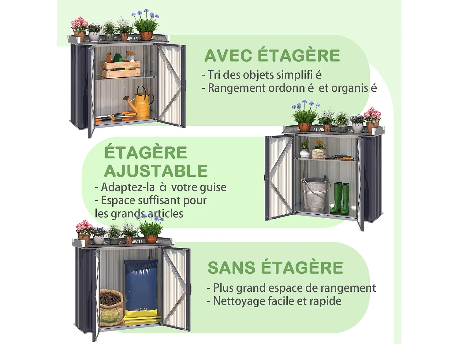 YODOLLA Armoire de Jardin 97x34x85 cm, en métal galvanisé étanche, avec plan de travail et étagère réglable 5 positions, pour jardin & balcon, Gris
