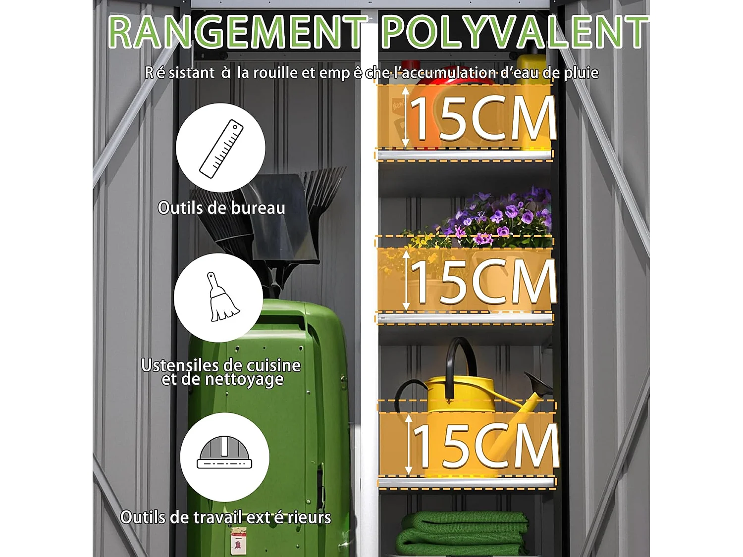 YODOLLA Abri de Jardin Métal - 4 Étagères Réglables, 2 Portes avec Socle et Serrure Verrouillable, Acier Galvanisé - Gris