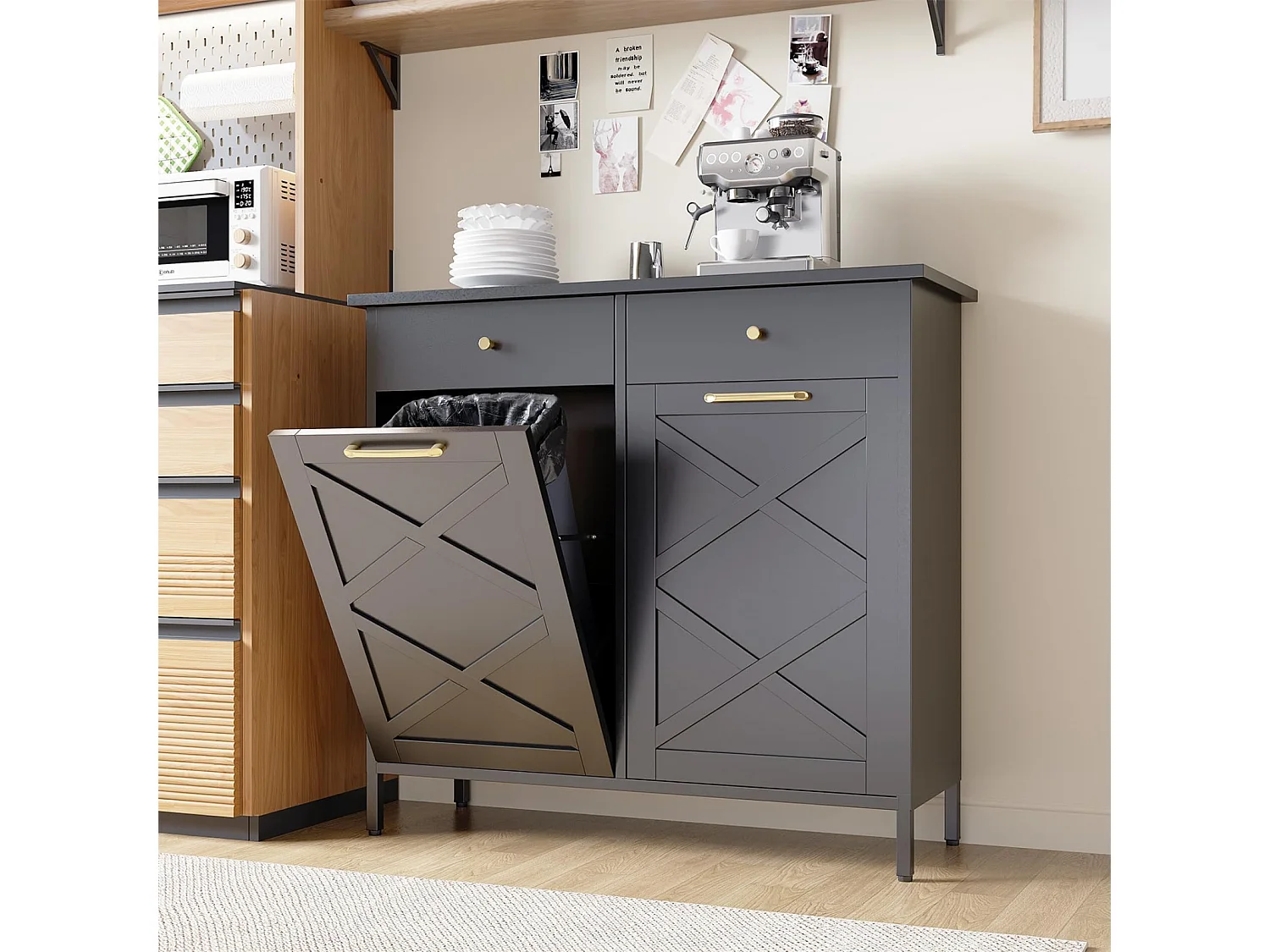 YODOLLA Poubelle Cuisine de cuisine double 100x33x91 cm - plan de travail, 2 tiroirs, acier robuste, gain de place - Noir
