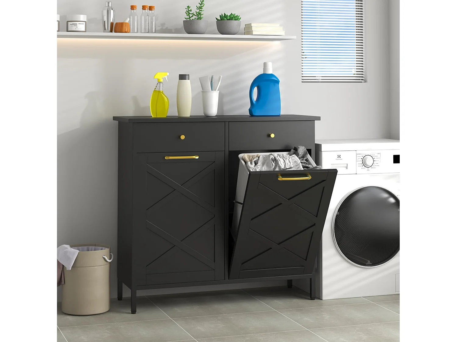 YODOLLA Poubelle Cuisine de cuisine double 100x33x91 cm - plan de travail, 2 tiroirs, acier robuste, gain de place - Noir