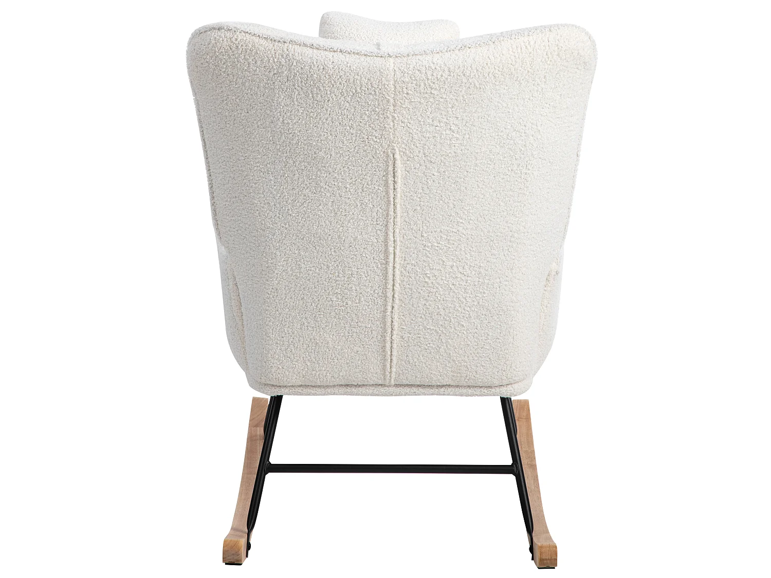 Fauteuil à bascule blanc bouclé, avec repose-pieds et coussin tête, design scandinave, 92 cm