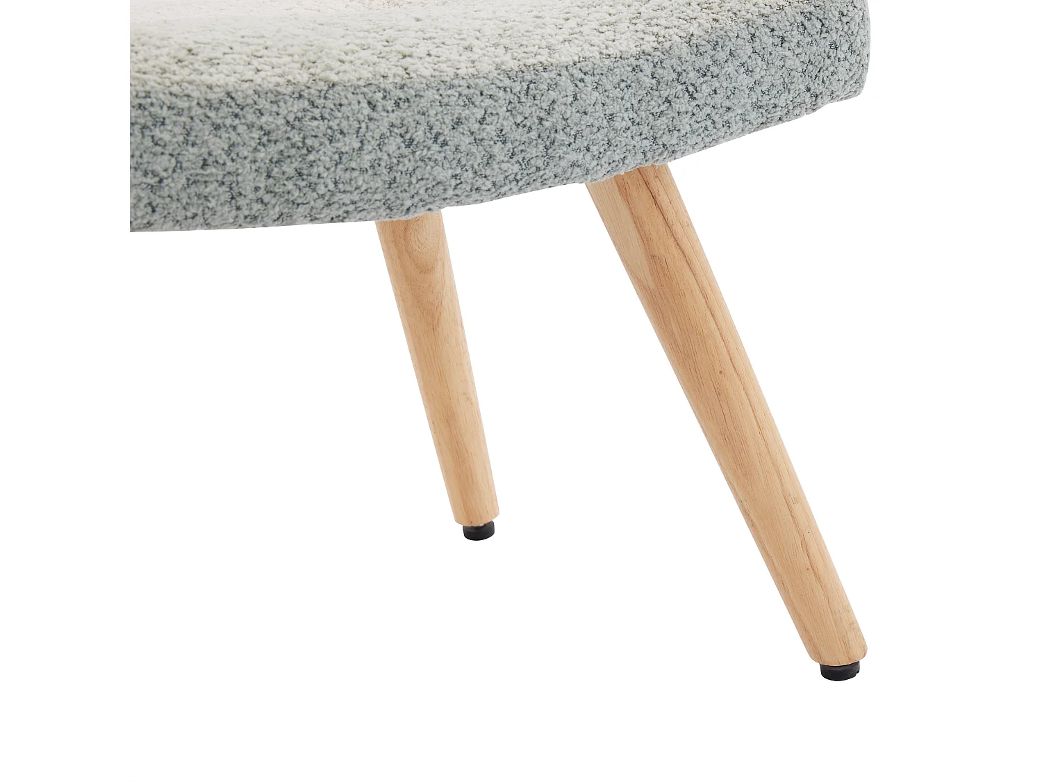 Fauteuil à bascule bouclé, patchwork coloré à rayures, pieds bois, avec repose-pieds, salon