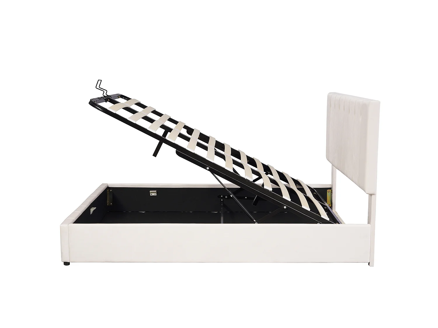 Lit double velours 140x200, tête réglable, lit coffre hydraulique, rangement sous lit, blanc crème