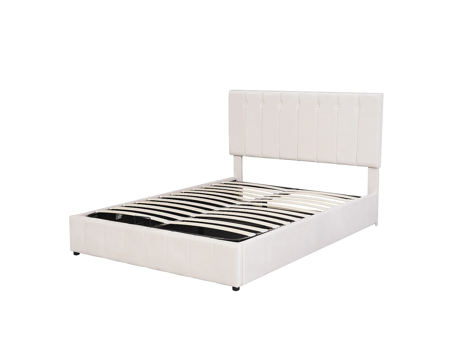 Lit double velours 140x200, tête réglable, lit coffre hydraulique, rangement sous lit, blanc crème