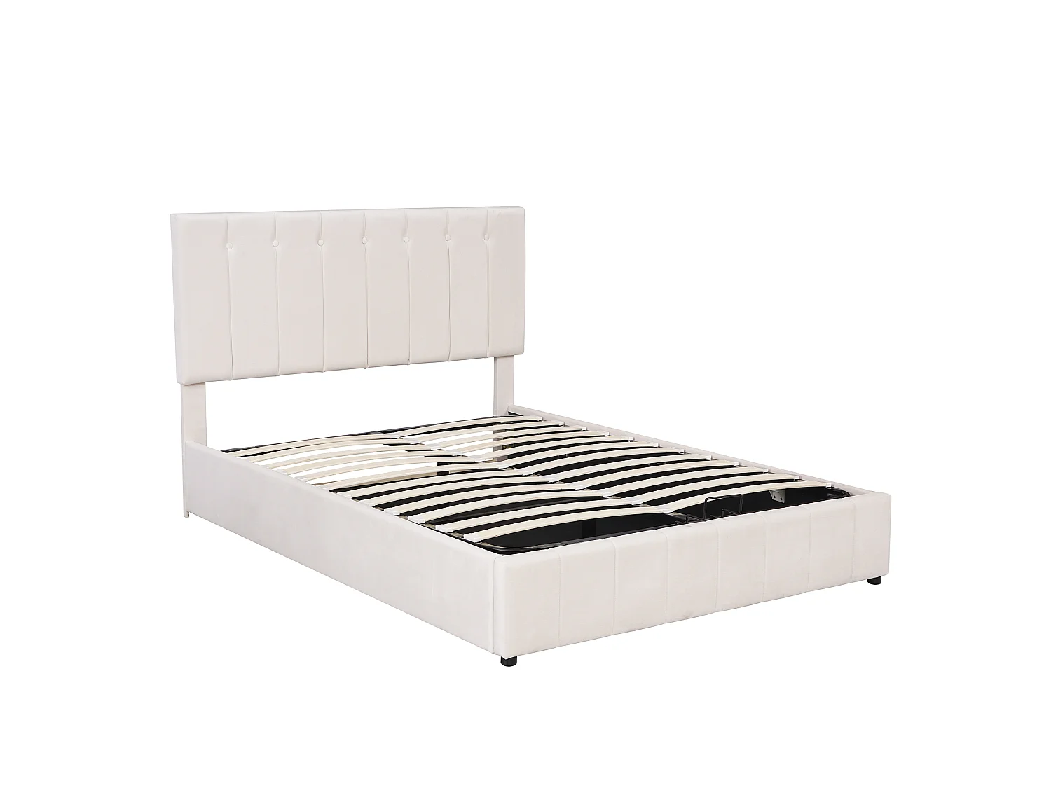 Lit double velours 140x200, tête réglable, lit coffre hydraulique, rangement sous lit, blanc crème