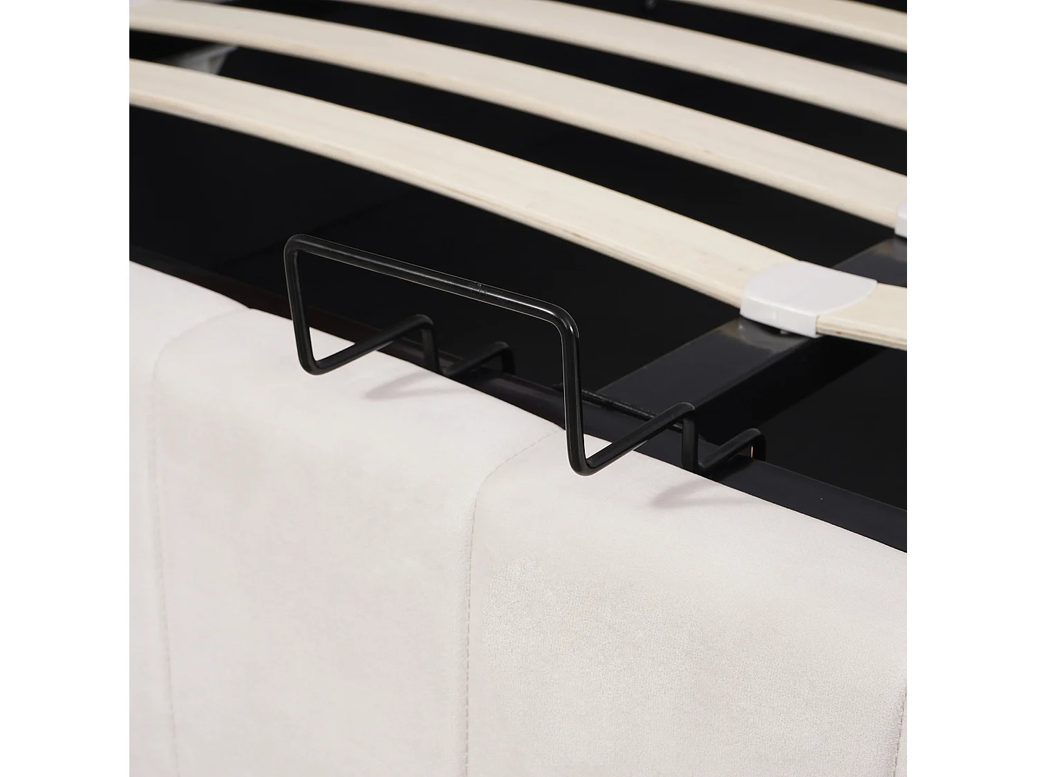 Lit double velours 140x200, tête réglable, lit coffre hydraulique, rangement sous lit, blanc crème