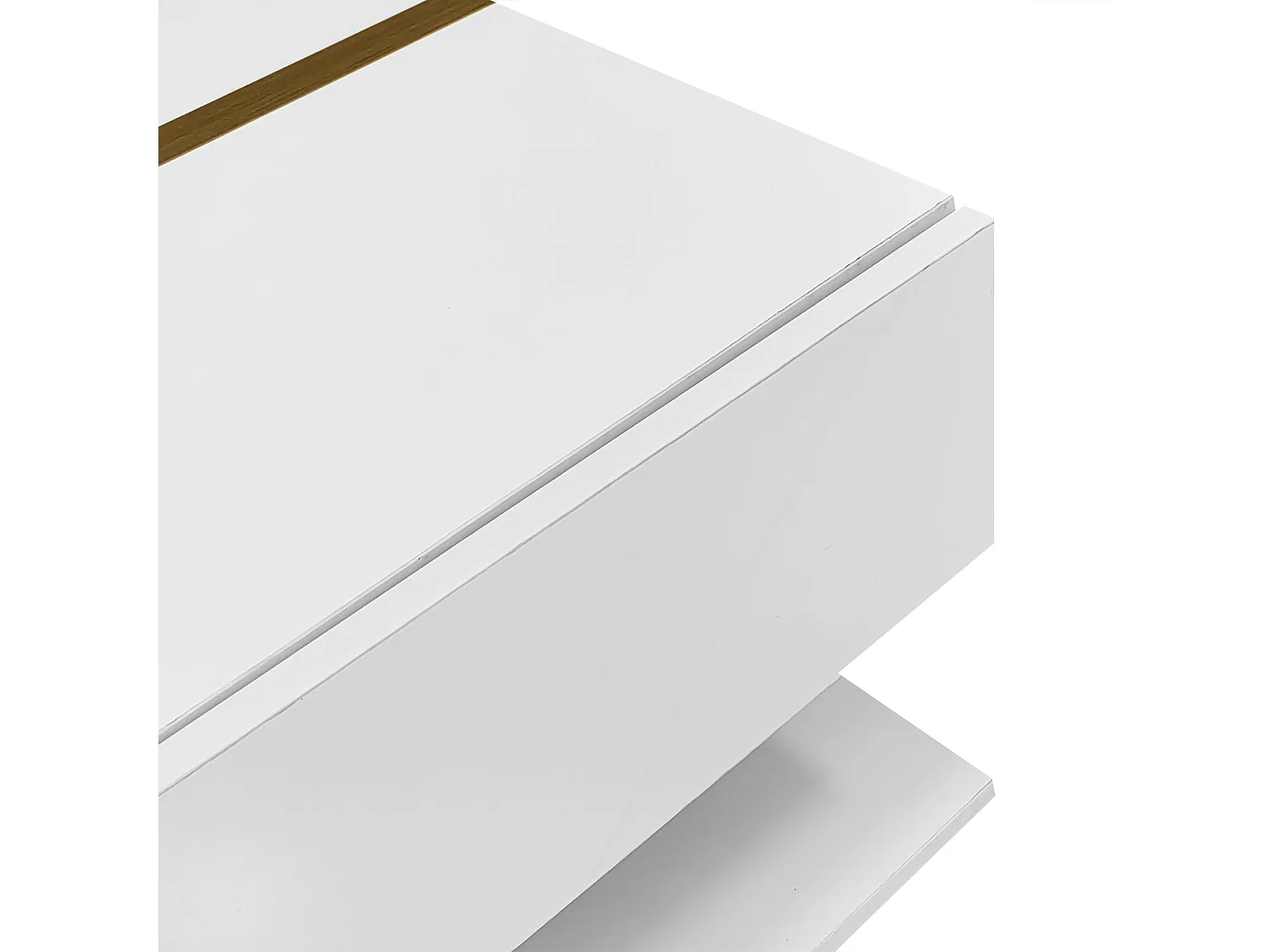 Table basse laquée brillante 78x78, 4 tiroirs, rangement sous plateau, design moderne