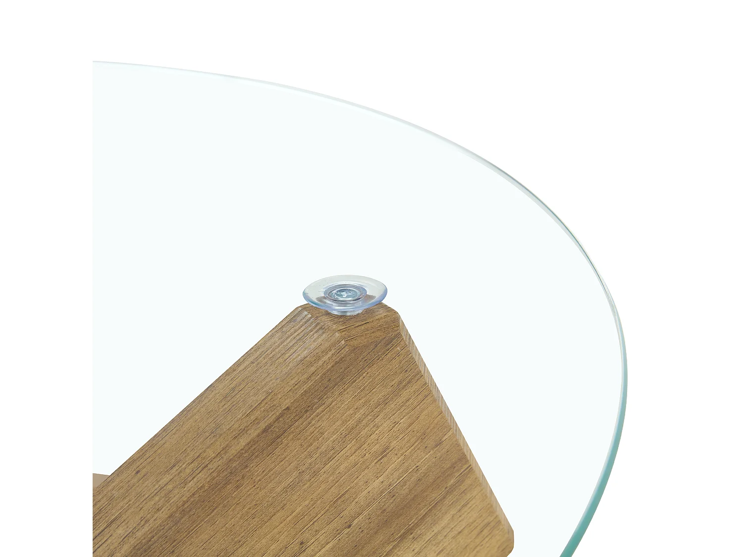 Table basse ronde en verre trempé, structure bois croisée, design géométrique moderne, 79 cm