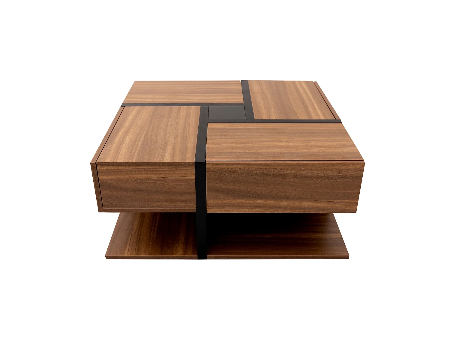 Table basse 78x78, 4 tiroirs, rangement sous plateau, design moderne pour salon