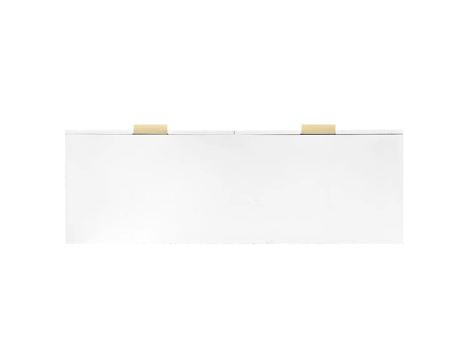 Commode blanche rainurée 6 tiroirs, pieds noirs et dorés, poignées dorées, design moderne