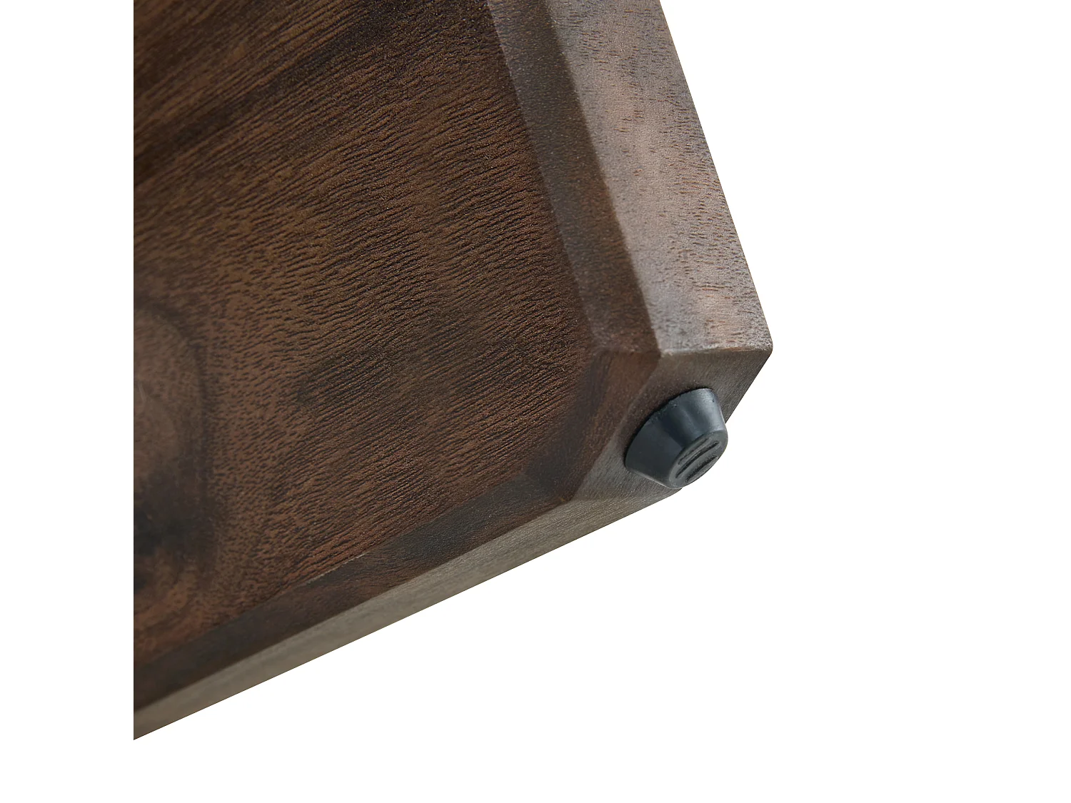Table basse ronde en verre trempé, structure bois croisée foncée, design géométrique, 79 cm