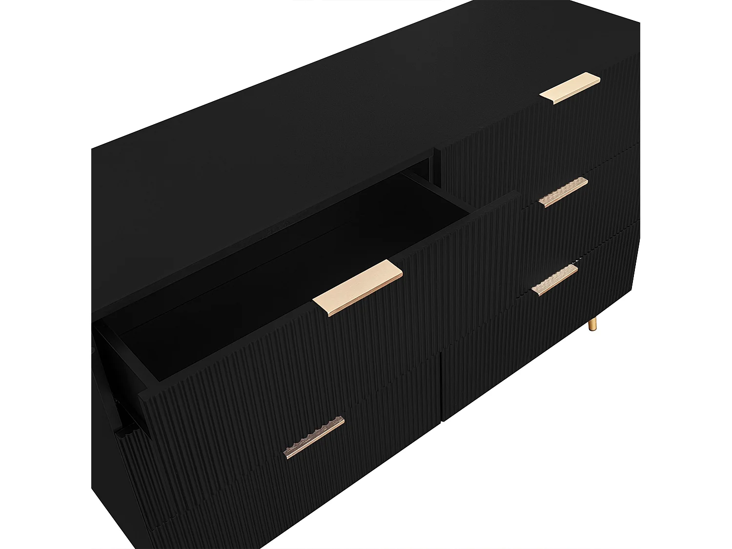 Commode design noir 6 tiroirs, meuble de rangement moderne pour salon et entrée