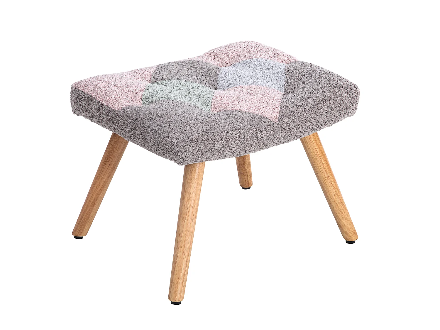 Fauteuil à bascule en peluche, patchwork multicolore, repose-pieds inclus, coussin lombaire, scandinave