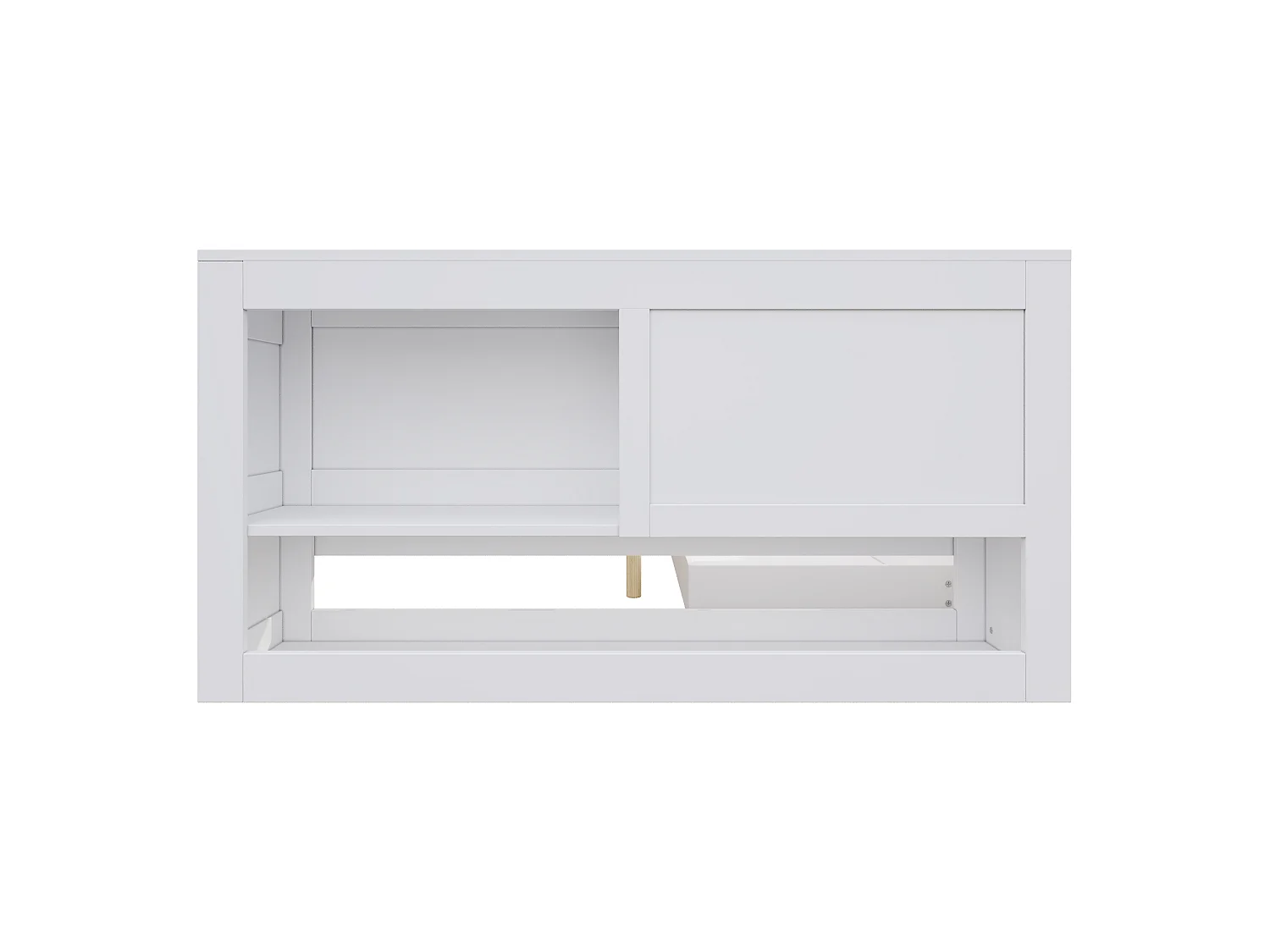 Banquette-lit enfant 90x200, 1 place, tiroirs + étagères, rangements, table chevet incluse, blanc
