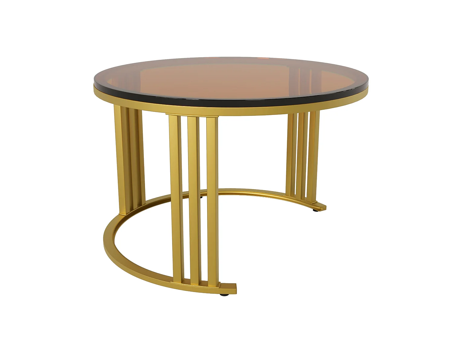 Tables basses gigognes, plateau laqué blanc + verre brun, piètement doré, 2 tiroirs, salon