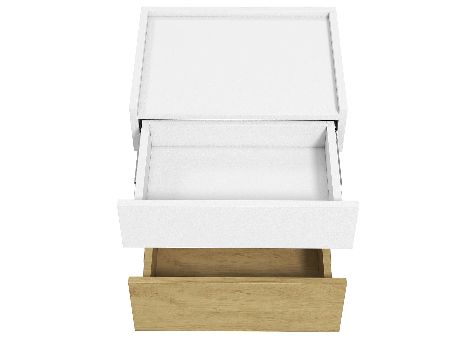 Table de chevet avec LED et 2 tiroirs - Blanc et bois