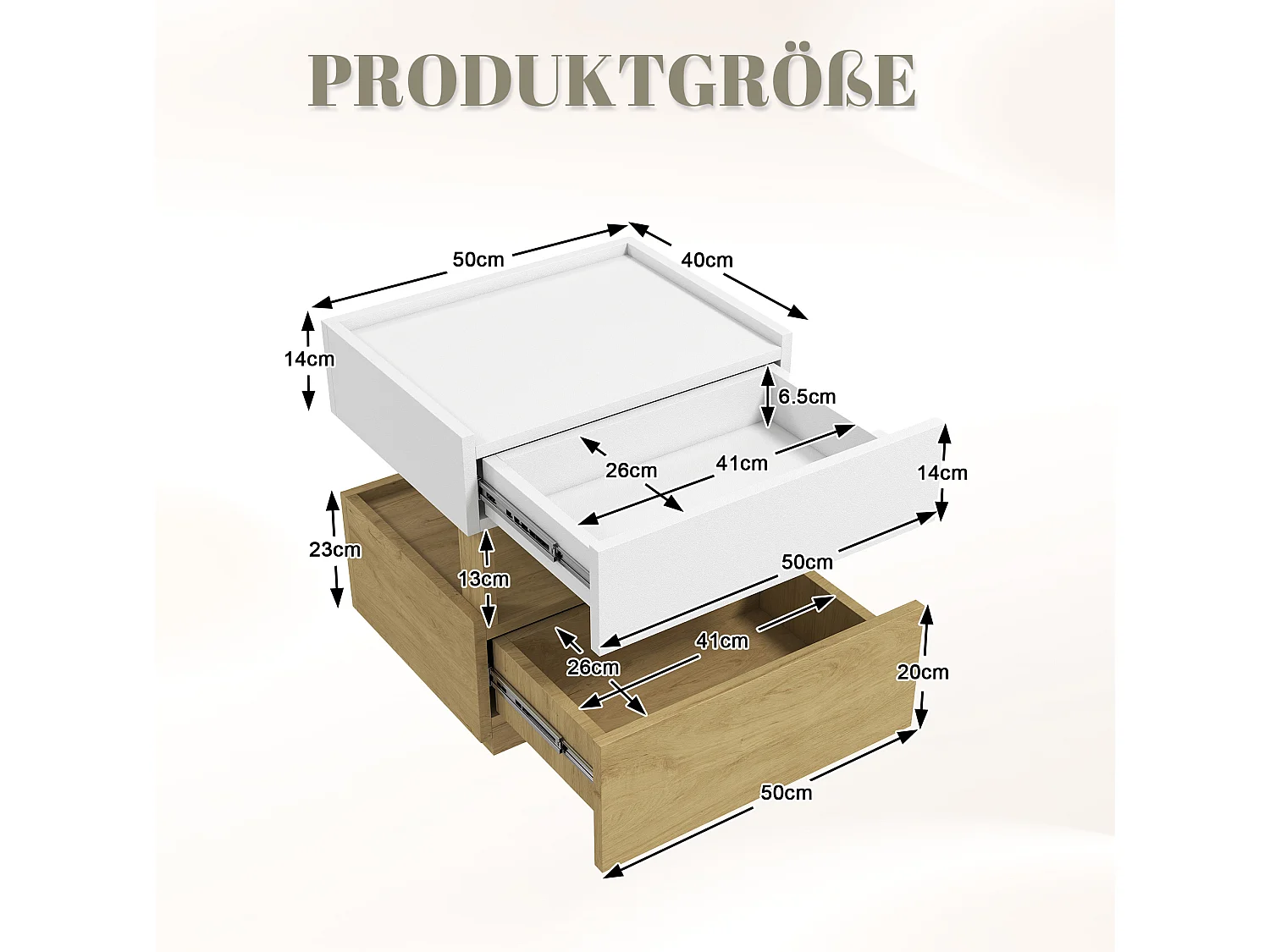 Table de chevet avec LED et 2 tiroirs - Blanc et bois
