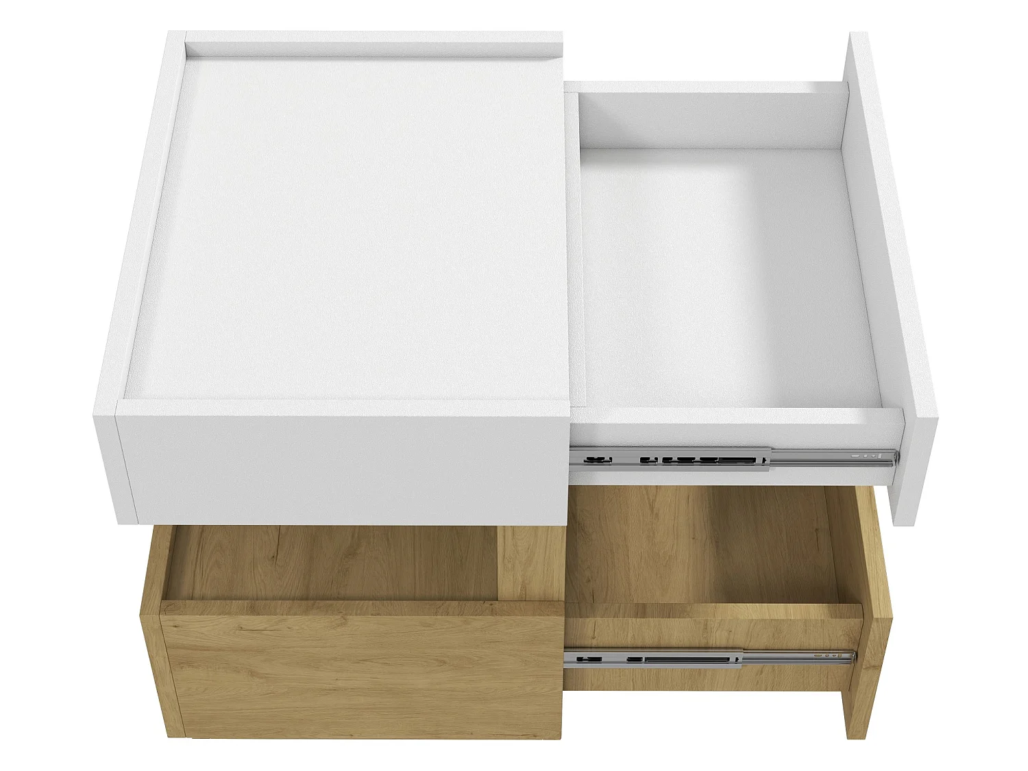Table de chevet avec LED et 2 tiroirs - Blanc et bois