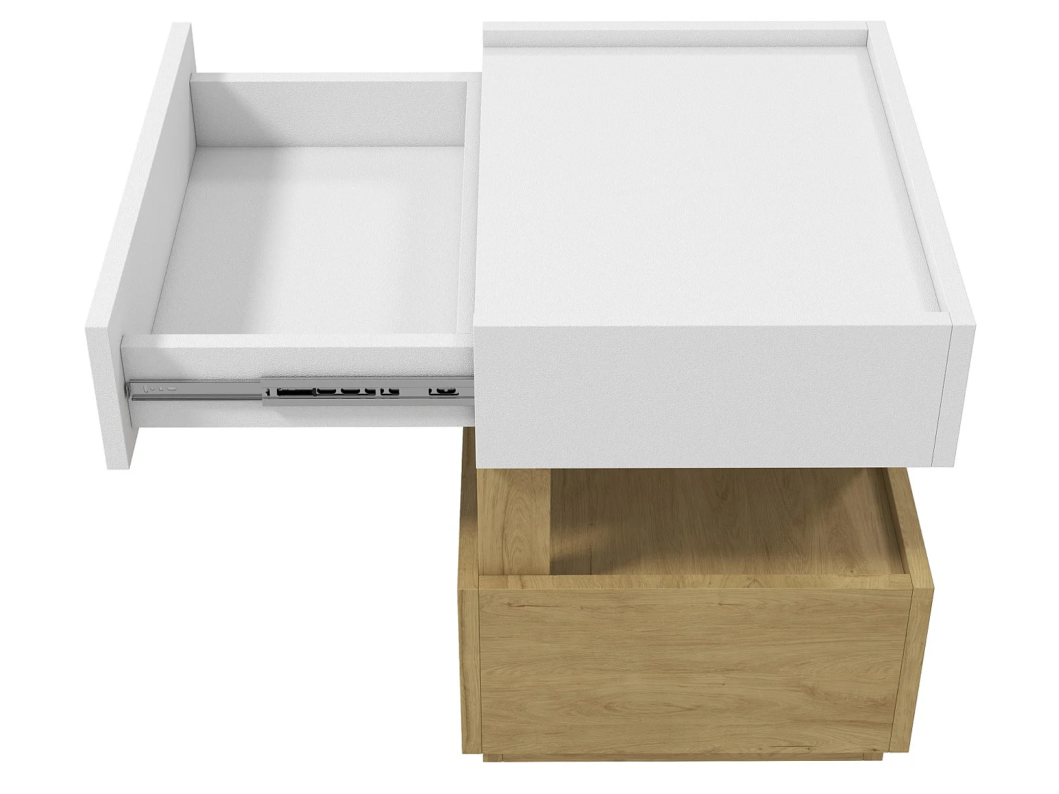 Table de chevet avec LED et 2 tiroirs - Blanc et bois