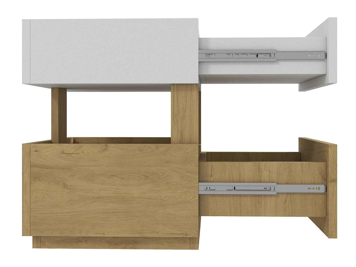 Table de chevet avec LED et 2 tiroirs - Blanc et bois