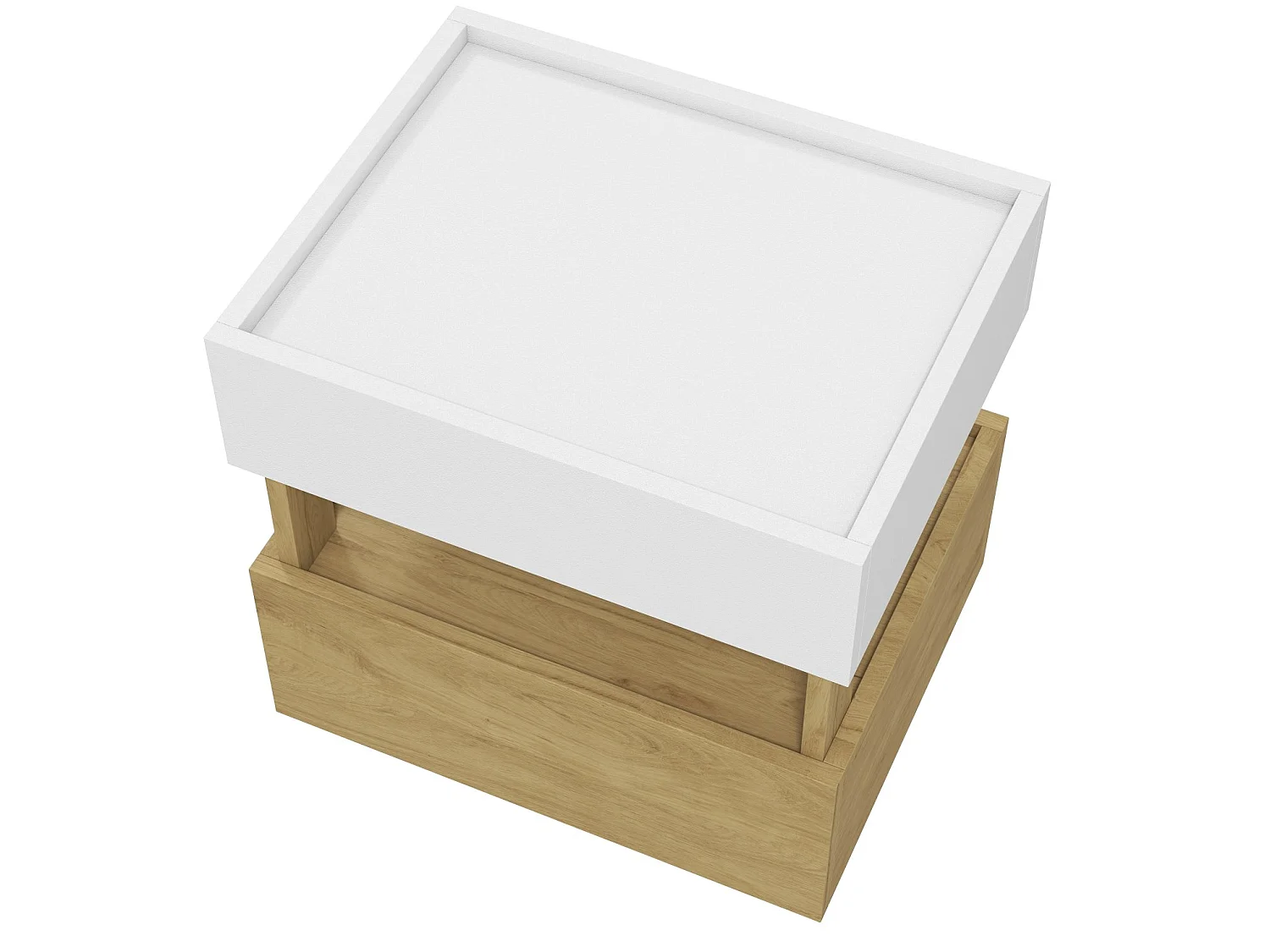 Table de chevet avec LED et 2 tiroirs - Blanc et bois