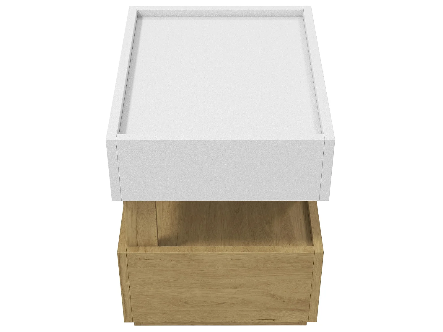 Table de chevet avec LED et 2 tiroirs - Blanc et bois