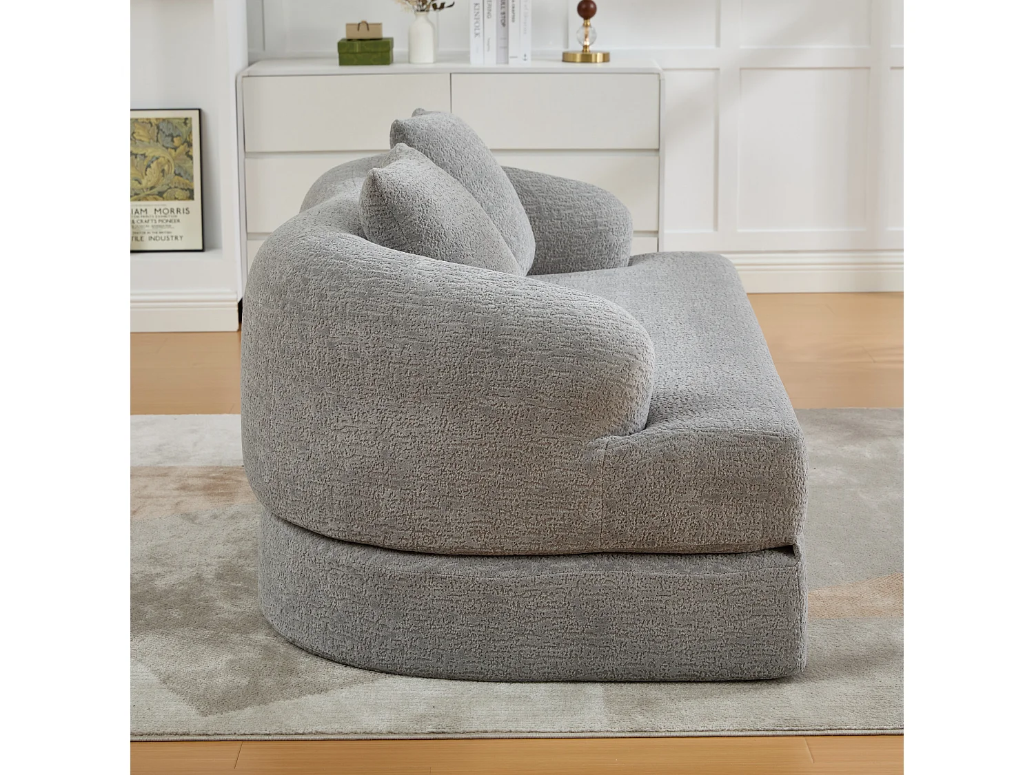 Tweezits slaapbank van chenille met 2 kussens - Lichtgrijs 157 x 84 x 65 cm