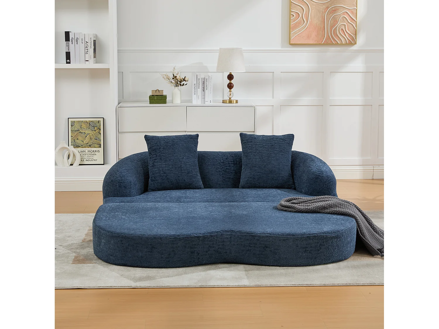 Tweezits slaapbank van chenille met 2 kussens - Marineblauw 157 x 84 x 65 cm