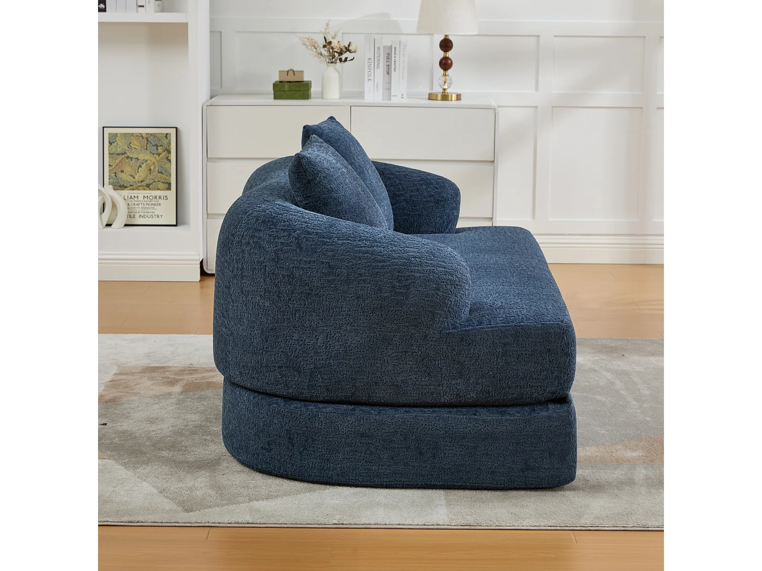 Tweezits slaapbank van chenille met 2 kussens - Marineblauw 157 x 84 x 65 cm