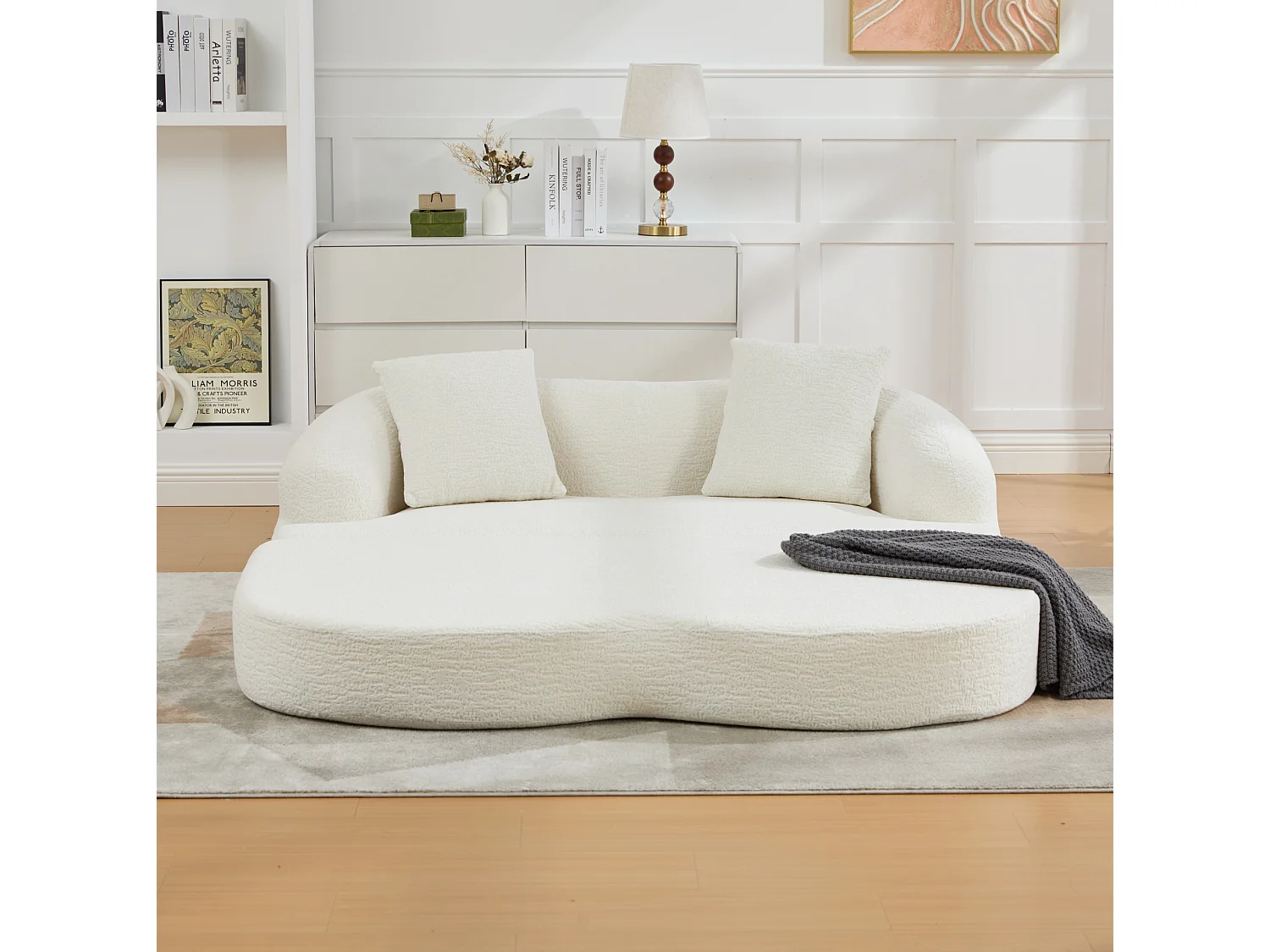 Tweezits slaapbank van chenille met 2 kussens - Beige 157 x 84 x 65 cm