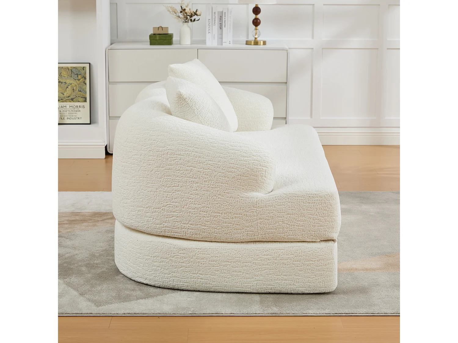 Tweezits slaapbank van chenille met 2 kussens - Beige 157 x 84 x 65 cm