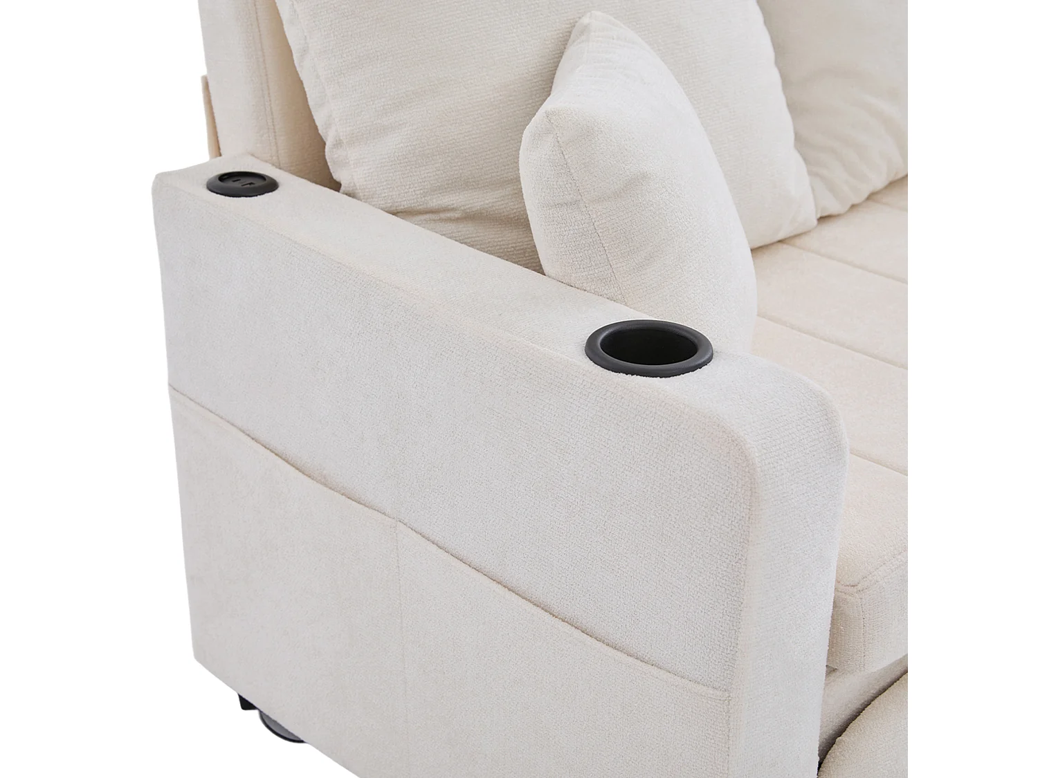 2-zits chenille slaapbank met USB-aansluiting en opbergvakken - Beige