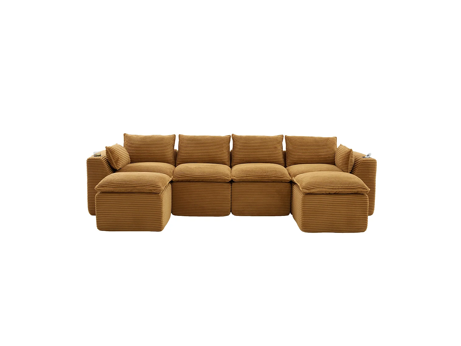 Canapé 4 places avec pouf en velours côtelé