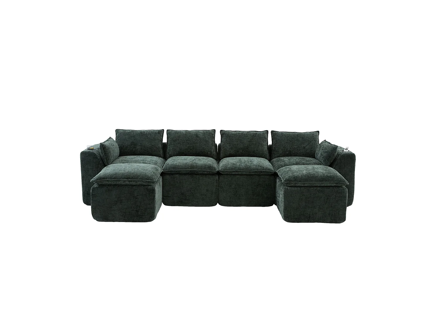 Modulär 4-sits soffa med kuddar och 2 fotpallar - Grönt chenilletyg