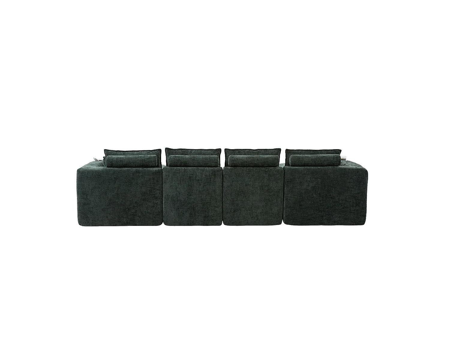 Modulär 4-sits soffa med kuddar och 2 fotpallar - Grönt chenilletyg