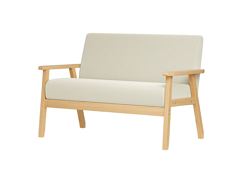 Canapé 2 places en tissu lin - cadre en bois - 107x60x76cm - Beige