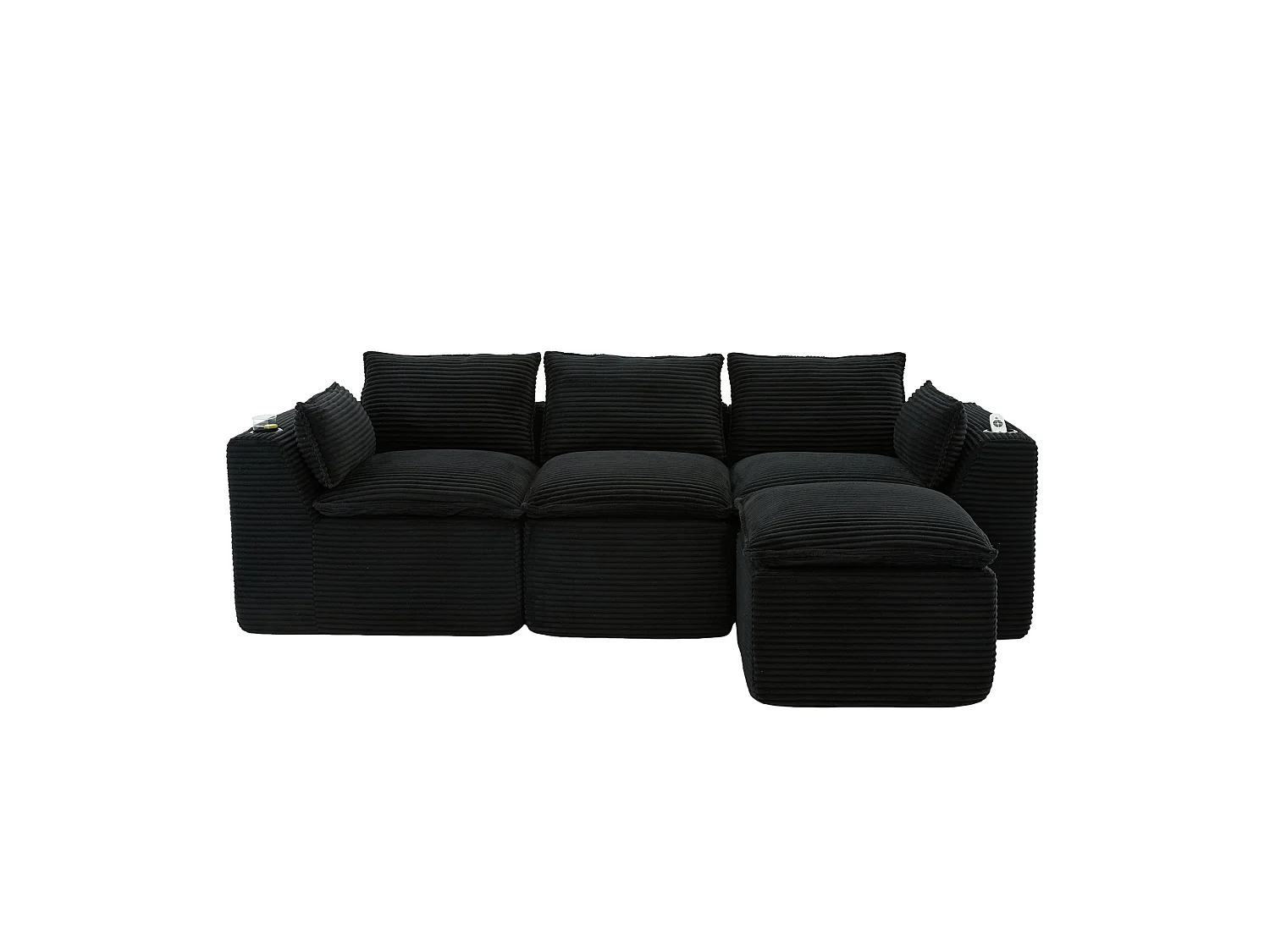 Modulaire 3-zits corduroy bank met poef en zijvakken - Zwart