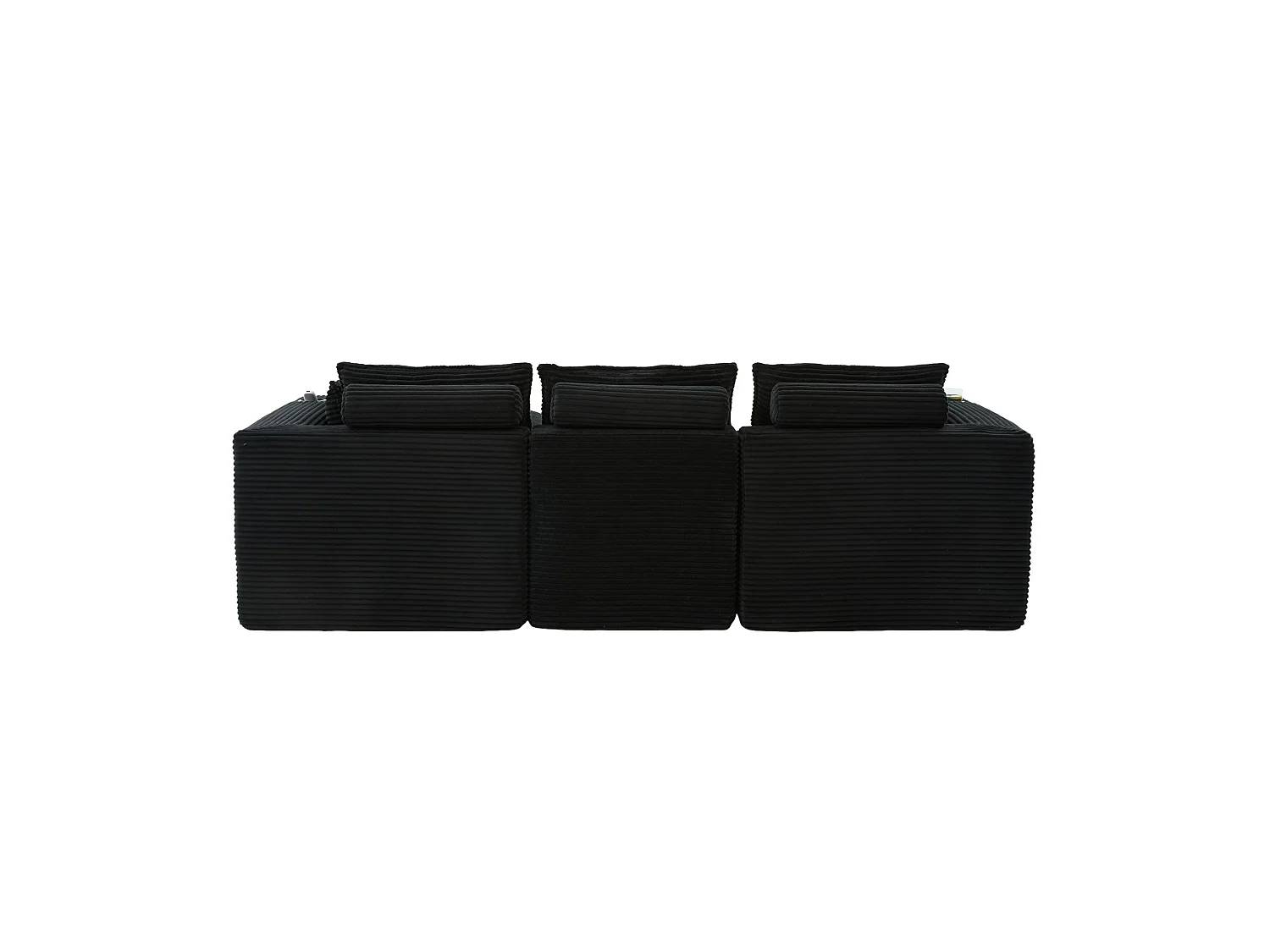 Modulaire 3-zits corduroy bank met poef en zijvakken - Zwart