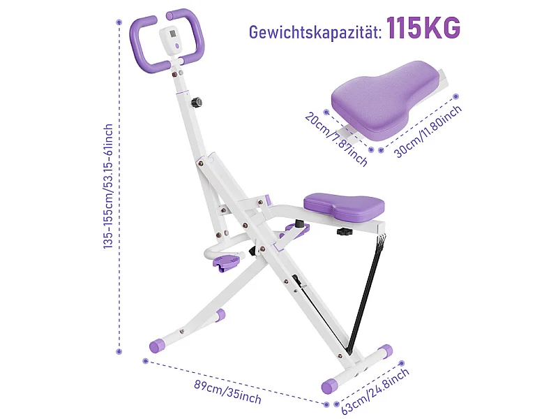 Squat assist ro-maskine - Justerbar Modstand - med LCD Skærm - til Arme, Baller og Ben - Hvid