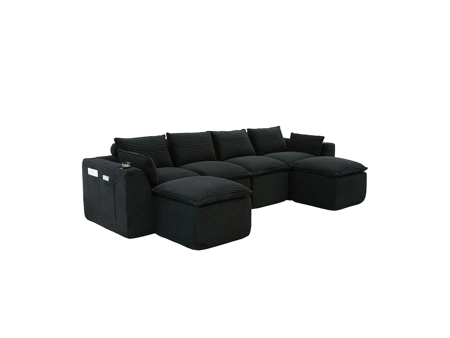Modulaire 4-zitsbank met kussens en 2 voetenbankjes - Zwart corduroy