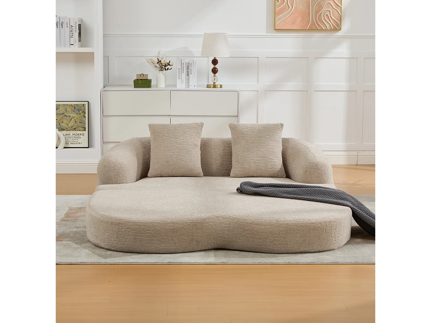 Tweezits slaapbank van chenille met 2 kussens - Khaki 157 x 84 x 65 cm