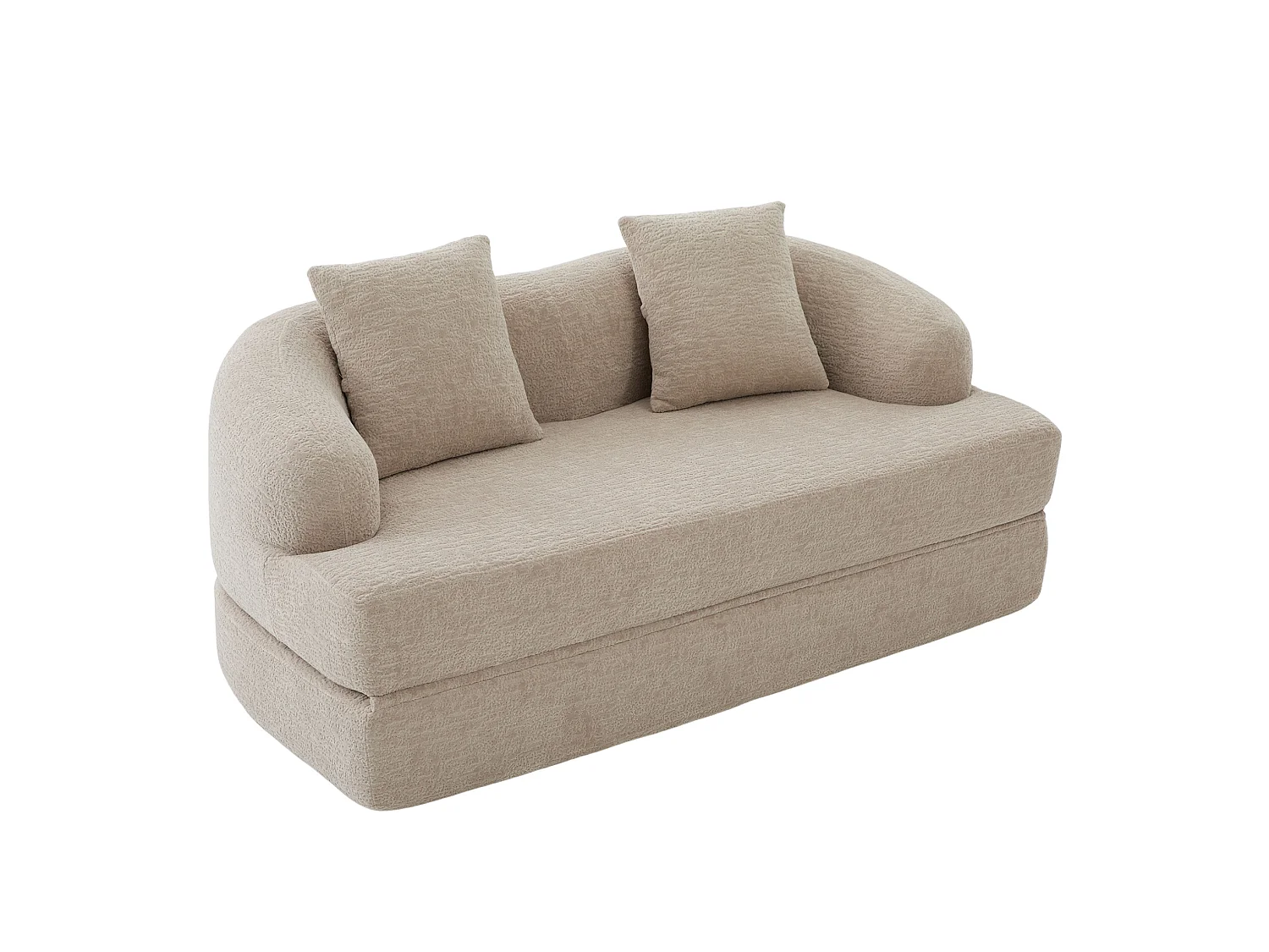 Tweezits slaapbank van chenille met 2 kussens - Khaki 157 x 84 x 65 cm